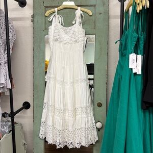 Aqua White Lace Cotton dress with Straps size S